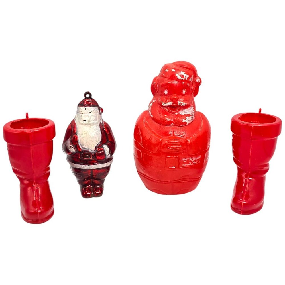 Vtg Rosbro Christmas Lot of 4 Santa Boots Hard Plastic Candy Holder Container